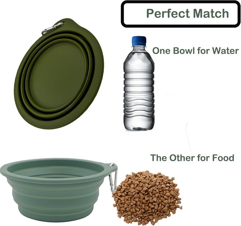 KlerRoem 2 Pack Collapsible Dog Travel Bowls (21oz/600ml), 100% Food Grade Silicone Integrated Molding, No Plastic Rim, Portable Pet Feeding Watering Dishes for Outdoors with Clasp, BPA Free - Image 2